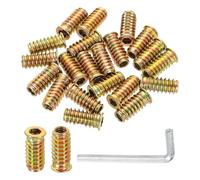 sourcing map 50 Pcs Threaded Insert for Wood, 1/4" - 20 Carbon Steel Threaded Studs Hex Socket Drive Nut Inserts Screw in Nut Fastener Connector with Hex Wrench 25mm Length for Home, Gold