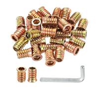 sourcing map 50 Pcs Threaded Insert for Wood, 3/8" - 16 Carbon Steel Threaded Studs Hex Socket Drive Nut Inserts Screw in Nut Fastener Connector with Hex Wrench 25mm Length for Home, Gold