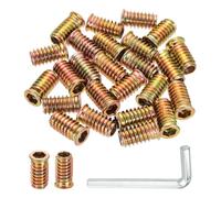 sourcing map 50 Pcs Threaded Insert for Wood, 5/16" - 18 Carbon Steel Threaded Studs Hex Socket Drive Nut Inserts Screw in Nut Fastener Connector with Hex Wrench 25mm Length for Home, Gold