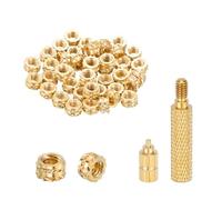 sourcing map 50 Pcs Threaded Inserts with Soldering Iron Tip Press Tool, M2 x 2mm H x 3.5mm OD Brass Metric Knurled Nuts Heat Set Inserts Embedment Nut for 3D Printing Plastic Parts