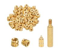 sourcing map 50 Pcs Threaded Inserts with Soldering Iron Tip Press Tool, M2 x 3mm H x 3.5mm OD Brass Metric Knurled Nuts Heat Set Inserts Embedment Nut for 3D Printing Plastic Parts