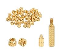 sourcing map 50 Pcs Threaded Inserts with Soldering Iron Tip Press Tool, M3 x 3.5mm H x 5mm OD Brass Metric Knurled Nuts Heat Set Inserts Embedment Nut for 3D Printing Plastic Parts