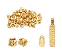 sourcing map 50 Pcs Threaded Inserts with Soldering Iron Tip Press Tool, M3 x 4mm H x 5mm OD Brass Metric Knurled Nuts Heat Set Inserts Embedment Nut for 3D Printing Plastic Parts