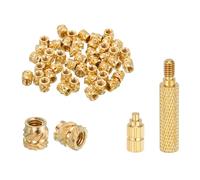 sourcing map 50 Pcs Threaded Inserts with Soldering Iron Tip Press Tool, M3 x 5mm H x 5mm OD Brass Metric Knurled Nuts Heat Set Inserts Embedment Nut for 3D Printing Plastic Parts