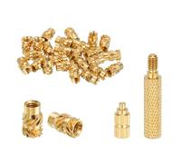 sourcing map 50 Pcs Threaded Inserts with Soldering Iron Tip Press Tool, M3 x 9mm H x 5mm OD Brass Metric Knurled Nuts Heat Set Inserts Embedment Nut for 3D Printing Plastic Parts