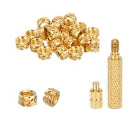 sourcing map 50 Pcs Threaded Inserts with Soldering Iron Tip Press Tool, M4 x 4mm H x 5.5mm OD Brass Metric Knurled Nuts Heat Set Inserts Embedment Nut for 3D Printing Plastic Parts