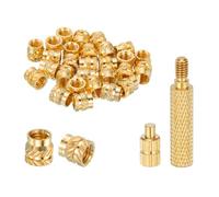 sourcing map 50 Pcs Threaded Inserts with Soldering Iron Tip Press Tool, M4 x 7mm H x 6mm OD Brass Metric Knurled Nuts Heat Set Inserts Embedment Nut for 3D Printing Plastic Parts