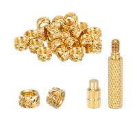 sourcing map 50 Pcs Threaded Inserts with Soldering Iron Tip Press Tool, M5 x 4mm H x 7mm OD Brass Metric Knurled Nuts Heat Set Inserts Embedment Nut for 3D Printing Plastic Parts