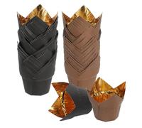 sourcing map 50 Pcs Tulip Baking Cups Cupcake Muffins Liners Aluminum Foil Paper Greaseproof Wrappers for Weddings Birthday Party Festivals Christmas, Gold/Coffee, Gold/Black