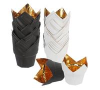 sourcing map 50 Pcs Tulip Baking Cups Cupcake Muffins Liners Aluminum Foil Paper Greaseproof Wrappers for Weddings Birthday Party Festivals Christmas, Gold/White, Gold/Black