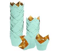 sourcing map 50 Pcs Tulip Baking Cups Cupcake Muffins Liners Aluminum Foil Paper Greaseproof Wrappers for Weddings Birthday Party Festivals Christmas, Gold/Green
