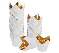 sourcing map 50 Pcs Tulip Baking Cups Cupcake Muffins Liners Aluminum Foil Paper Greaseproof Wrappers for Weddings Birthday Party Festivals Christmas, Gold/White