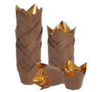 sourcing map 50 Pcs Tulip Baking Cups Cupcake Muffins Liners Aluminum Foil Paper Greaseproof Wrappers for Weddings Birthday Party Festivals Christmas, Gold/Coffee
