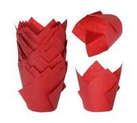 sourcing map 50 Pcs Tulip Baking Cups Cupcake Muffins Liners Paper Greaseproof Wrappers for Wedding Birthday Party Festivals Christmas, Red