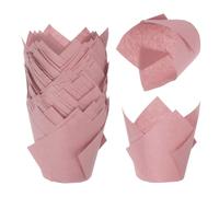 sourcing map 50 Pcs Tulip Baking Cups Cupcake Muffins Liners Paper Greaseproof Wrappers for Wedding Birthday Party Festivals Christmas, Pink