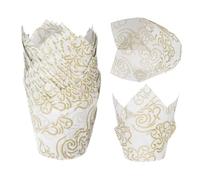 sourcing map 50 Pcs Tulip Baking Cups Cupcake Muffins Liners Paper Greaseproof Wrappers for Wedding Birthday Party Festivals Christmas, White/Gold