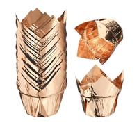 sourcing map 50 Pcs Tulip Baking Cups Cupcake Muffins Liners Paper Greaseproof Wrappers for Wedding Birthday Party Festivals Christmas, Champagne Gold