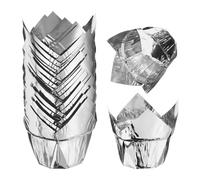 sourcing map 50 Pcs Tulip Baking Cups Cupcake Muffins Liners Paper Greaseproof Wrappers for Wedding Birthday Party Festivals Christmas, Silver