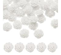 sourcing map 50 Pcs White Resin Rose Flower Beads, 20mm Flatback Flower Charm Opaque Carve Rose Beads No Hole for DIY Jewelry Making Nails Sunglasses Shoe Hair Clip Home Decor