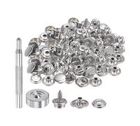sourcing map 50 Set Canvas Snaps Kit Marine Grade Stainless Steel 12mm Cap 10mm Screw Snap Button Fasteners Kit Snaps for Boat Cover Carpet Repairing with 2 PCS Setting Tool Silver Tone