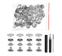 sourcing map 50 Set Leather Snap Fasteners Kit 15mm Metal Snap Button Press Studs Leather Rivets Snaps with 3 Setter Tools for Clothes Jackets Jeans Wears Bags, White