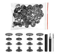 sourcing map 50 Set Leather Snap Fasteners Kit 15mm Metal Snap Button Press Studs Leather Rivets Snaps with 3 Setter Tools for Clothes Jackets Jeans Wears Bags, Gun-Black