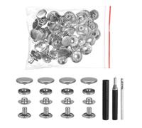 sourcing map 50 Set Leather Snap Fasteners Kit 17mm Metal Snap Button Press Studs Leather Rivets Snaps with 3 Setter Tools for Clothes Jackets Jeans Wears Bags, White