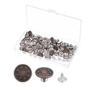 sourcing map 50 Sets Button Pins for Jeans, 15mm No-Sew Removable Instant Adjustable Replacement Metal Embossed Pattern Denim Jeans Buttons Pins Tightener for Pants Bags Hats, Red Bronze