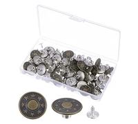 sourcing map 50 Sets Button Pins for Jeans, 20mm No-Sew Removable Instant Adjustable Replacement Metal Embossed Pattern Denim Jeans Buttons Pins Tightener for Pants Bags Hats, Bronze