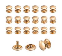 sourcing map 50 Sets Leather Rivets, 12mm Double Cap Rivets, 10mm Height Tubular Metal Studs for Leather Craft Repair and Decoration DIY Clothes, Shoes, Bags, Belts, Light Gold