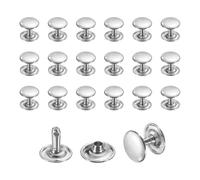 sourcing map 50 Sets Leather Rivets, 12mm Double Cap Rivets, 12mm Height Tubular Metal Studs for Leather Craft Repair and Decoration DIY Clothes, Shoes, Bags, Belts, Silver