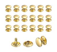 sourcing map 50 Sets Leather Rivets, 12mm Double Cap Rivets for Clothing, 10mm Height Tubular Metal Studs for Leather Craft Repair and Decoration DIY Clothes, Shoes, Bags, Belts, Gold