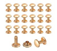 sourcing map 50 Sets Leather Rivets, 8mm Double Cap Rivets, 10mm Height Tubular Metal Studs for Leather Craft Repair and Decoration DIY Clothes, Shoes, Bags, Belts, Light Gold