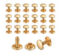 sourcing map 50 Sets Leather Rivets, 9mm Double Cap Rivets, 10mm Height Tubular Metal Studs for Leather Craft Repair and Decoration DIY Clothes, Shoes, Bags, Belts, Light Gold