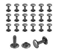 sourcing map 50 Sets Leather Rivets, 9mm Double Cap Rivets, 12mm Height Tubular Metal Studs for Leather Craft Repair and Decoration DIY Clothes, Shoes, Bags, Belts, Black