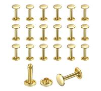 sourcing map 50 Sets Leather Rivets, 9mm Double Cap Rivets, 16mm Height Tubular Metal Studs for Leather Craft Repair and Decoration DIY Clothes, Shoes, Bags, Belts, Gold