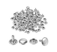 sourcing map 50 Sets Leather Rivets Silver Tone 10mm Double Cap Brass Rivet Leather Studs