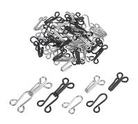 sourcing map 50 Sets Sewing Hooks and Eyes Closure Set, Copper Metal Rust Proof 36mmx12mm Large Black & Silver Tone Bra Hooks Replacement for Trouser Skirt Dress Pants