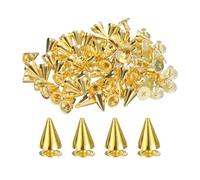 sourcing map 50 Sets Spikes and Studs, 7 x 9mm Cone Spikes Screw Back Studs Rivets, Cone Punk Spikes Rivet for Clothing Belts Bags DIY Leather Crafts, Gold
