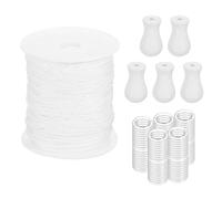 sourcing map 50 Yards Roman Blind Cord 1.8mm Braided Lift Shade Cord with 5Pcs Wood Blind Pull Cord Knobs Pendant for Blind Rollers Roman Shade DIY Crafts, White