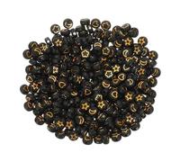 sourcing map 500 Pcs Black Acrylic Star Moon Heart Flower Beads, 7x4mm Flat Round Disc Coin Pony Beads with Gold Pattern for Jewelry Making DIY Friendship Bracelets Necklace