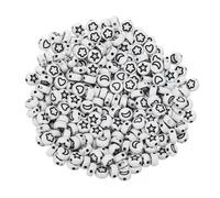 sourcing map 500 Pcs White Acrylic Star Moon Heart Flower Beads, 7x4mm Flat Round Disc Coin Pony Beads with Black Pattern for Jewelry Making DIY Friendship Bracelets Necklace