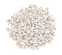 sourcing map 500 Pcs White Acrylic Star Moon Heart Flower Beads, 7x4mm Flat Round Disc Coin Pony Beads with Gold Pattern for Jewelry Making DIY Friendship Bracelets Necklace