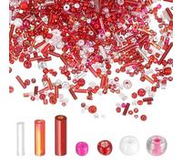 sourcing map 5000 Pcs Mixed Glass Seed Beads, 1.5-6mm Mini Loose Glass Bugle Spacer Bead Embroidery Beads for DIY Craft Projects Earrings Necklaces Bracelets Jewelry Making, Bright Red