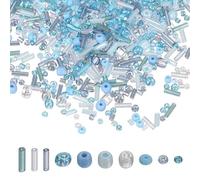 sourcing map 5000 Pcs Mixed Glass Seed Beads, 1.5-6mm Mini Loose Glass Bugle Spacer Bead Embroidery Beads for DIY Craft Projects Earrings Necklaces Bracelets Jewelry Making, Light Blue