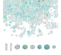 sourcing map 5000 Pcs Mixed Glass Seed Beads, 1.5-6mm Mini Loose Glass Bugle Spacer Bead Embroidery Beads for DIY Craft Projects Earrings Necklaces Bracelets Jewelry Making, Mint Green
