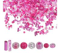sourcing map 5000 Pcs Mixed Glass Seed Beads, 1.5-6mm Mini Loose Glass Bugle Spacer Bead Embroidery Beads for DIY Craft Projects Earrings Necklaces Bracelets Jewelry Making, Rose Red