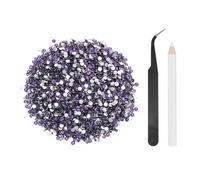 sourcing map 5000pcs Flatback Rhinestones Resin, SS12 3mm Resin Rhinestones Bulk Round Shine Gems with Pickup Tools for DIY Nail Art Tumblers Mugs Clothes, Light Purple