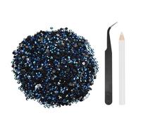 sourcing map 5000pcs Flatback Rhinestones Resin, SS12 3mm Resin Rhinestones Bulk Round Shine Gems with Pickup Tools for DIY Nail Art Tumblers Mugs Clothes, Black Blue AB