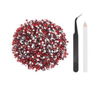sourcing map 5000pcs Flatback Rhinestones Resin, SS12 3mm Resin Rhinestones Bulk Round Shine Gems with Pickup Tools for DIY Nail Art Tumblers Mugs Clothes, Bright Red